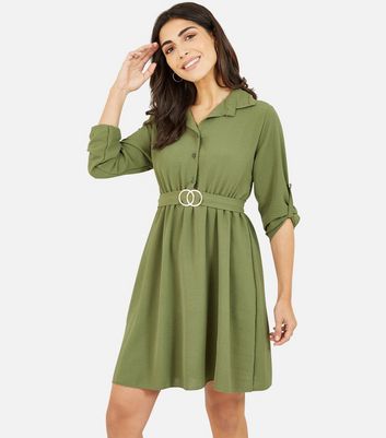 Mela London Womens Khaki Circle Ring Belted Shirt Dress - Size 12 UK