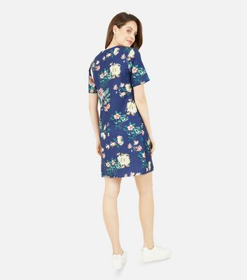 Yumi Navy Floral Mini Shift Dress New Look