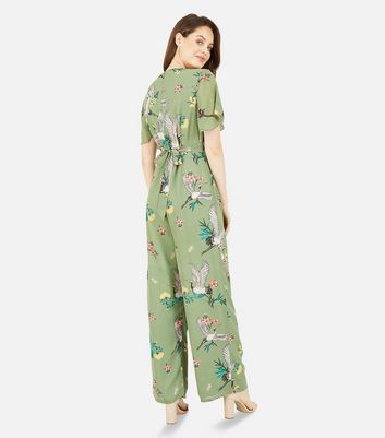 Yumi Green Bird Print Wrap Jumpsuit 