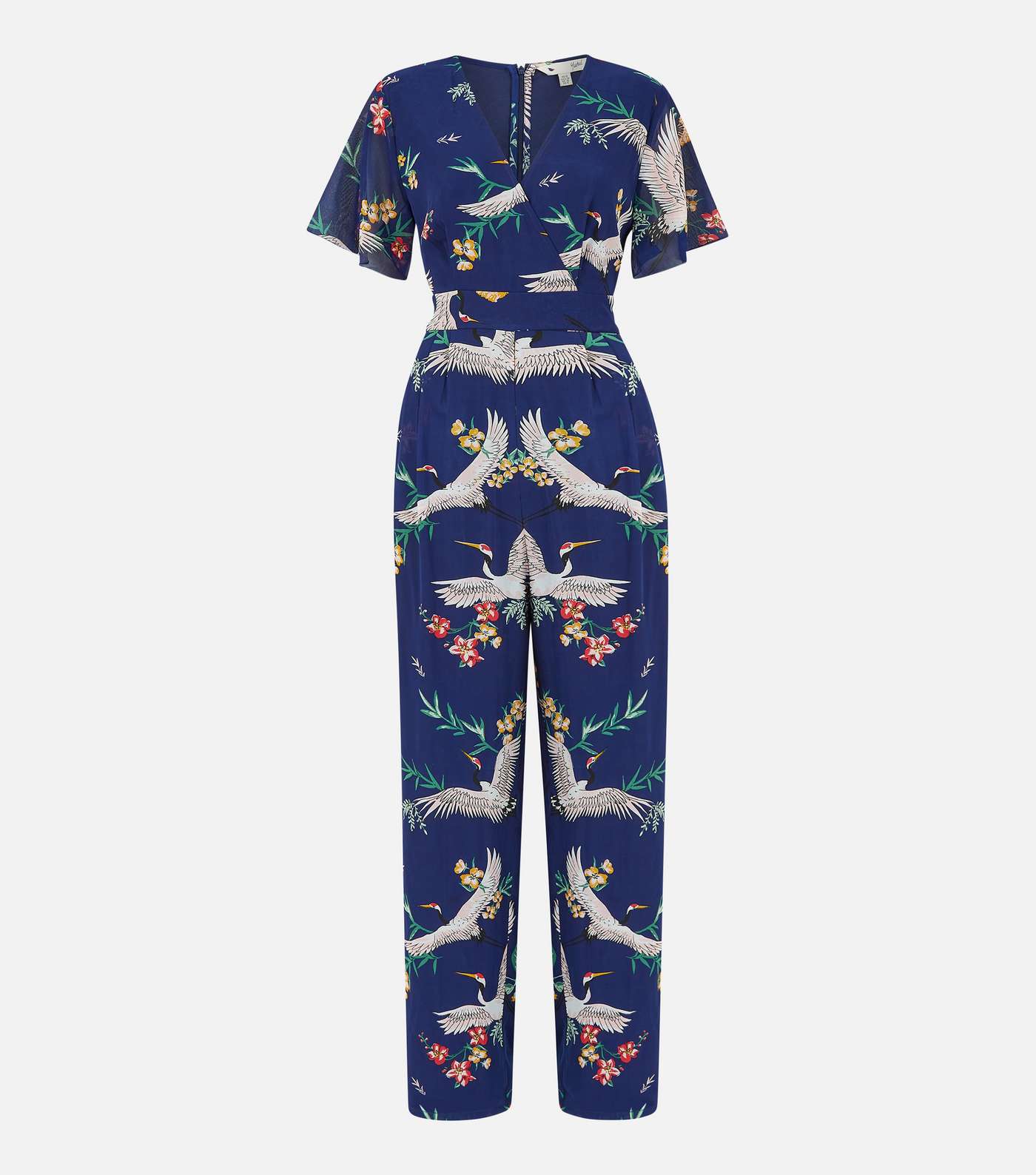 Yumi Navy Bird Print Wrap Jumpsuit Image 4