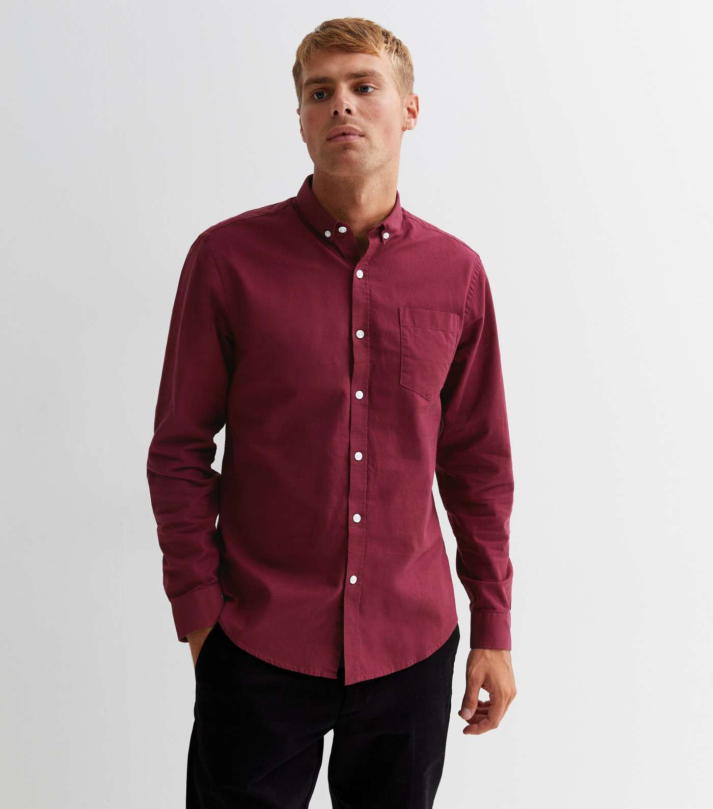 Burgundy Long Sleeve Pocket Front Oxford Shirt Image 2