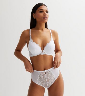 White Floral Lace Diamanté High Waist Briefs