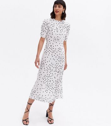 white spot midi dress new look