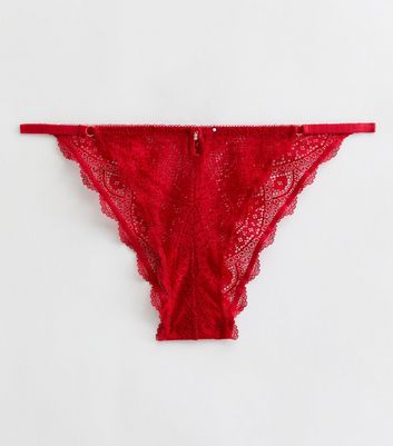 Red Floral Lace Diamante High Leg Briefs New Look