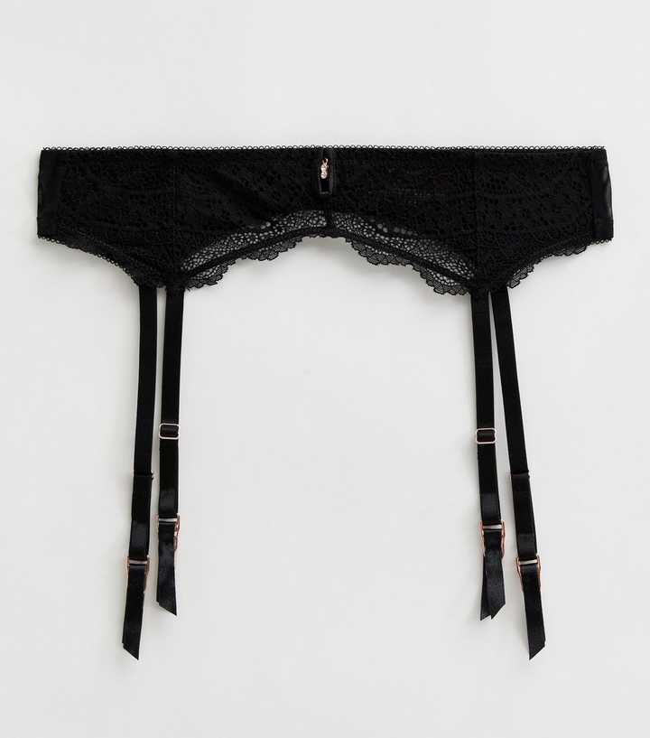 Black Lace Diamanté Suspender Belt New Look
