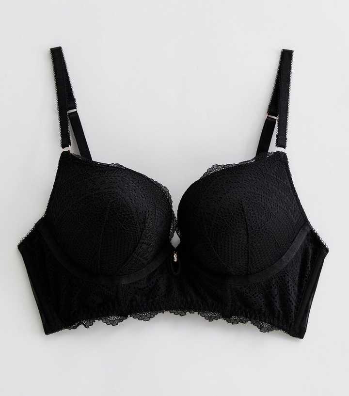 New Look Black DD+ Floral Lace Diamante Push Up Bra