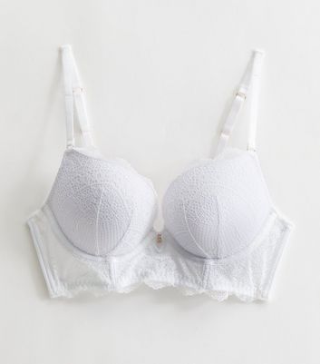 White Floral Lace Diamante Push Up Bra New Look