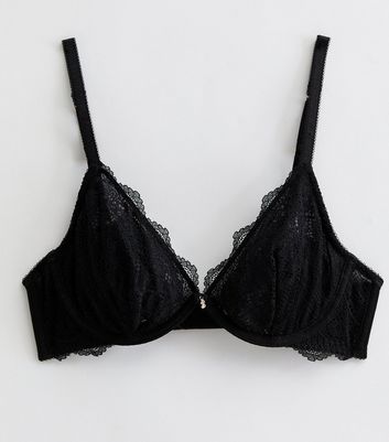 Black Lace Diamanté Non Padded Underwired Bra New Look