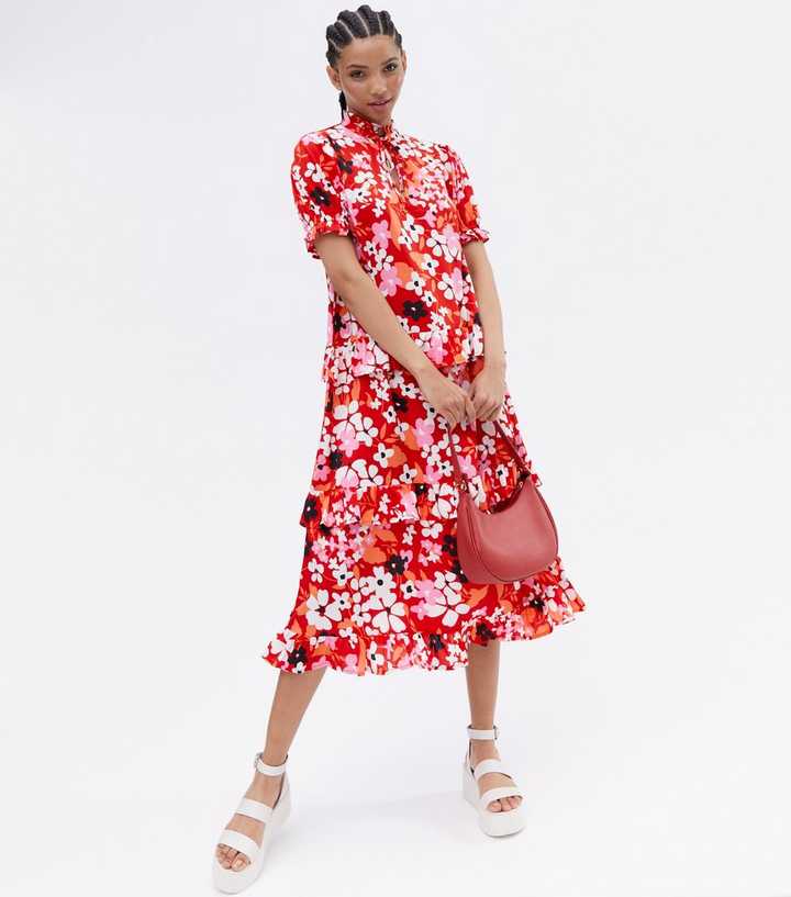 BEEYASO Clearance Summer Dresses for Women Knee Length A-Line Short Sleeve  Leisure V-Neck Floral Dress Navy S 