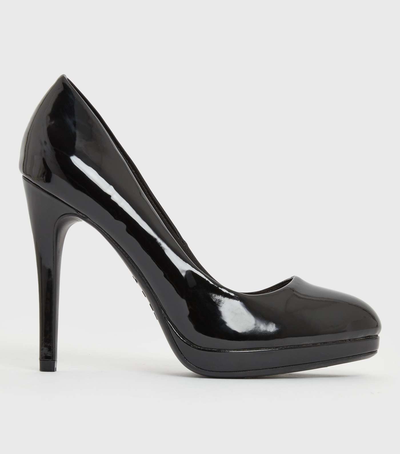 Black Patent Round Platform Stiletto Heel Court Shoes