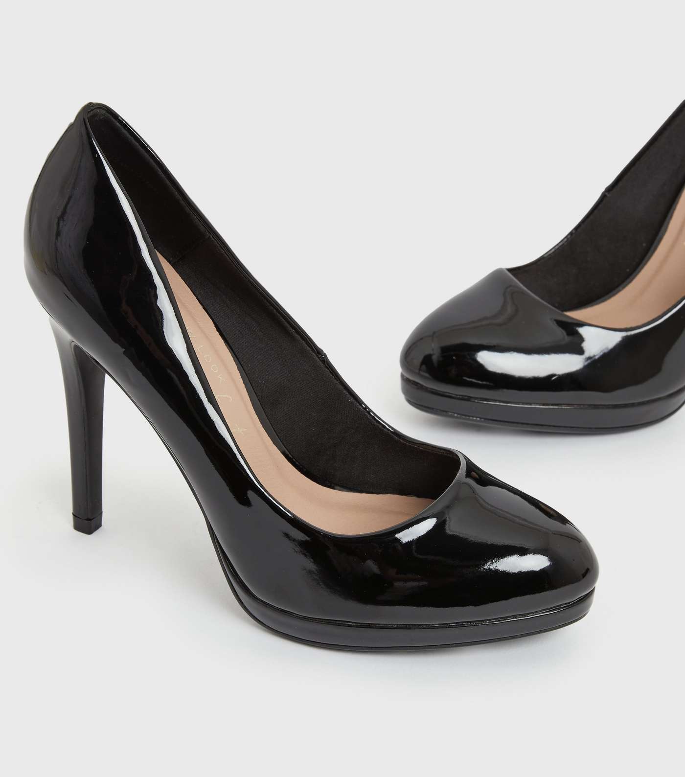 Black Patent Round Platform Stiletto Heel Court Shoes Image 3