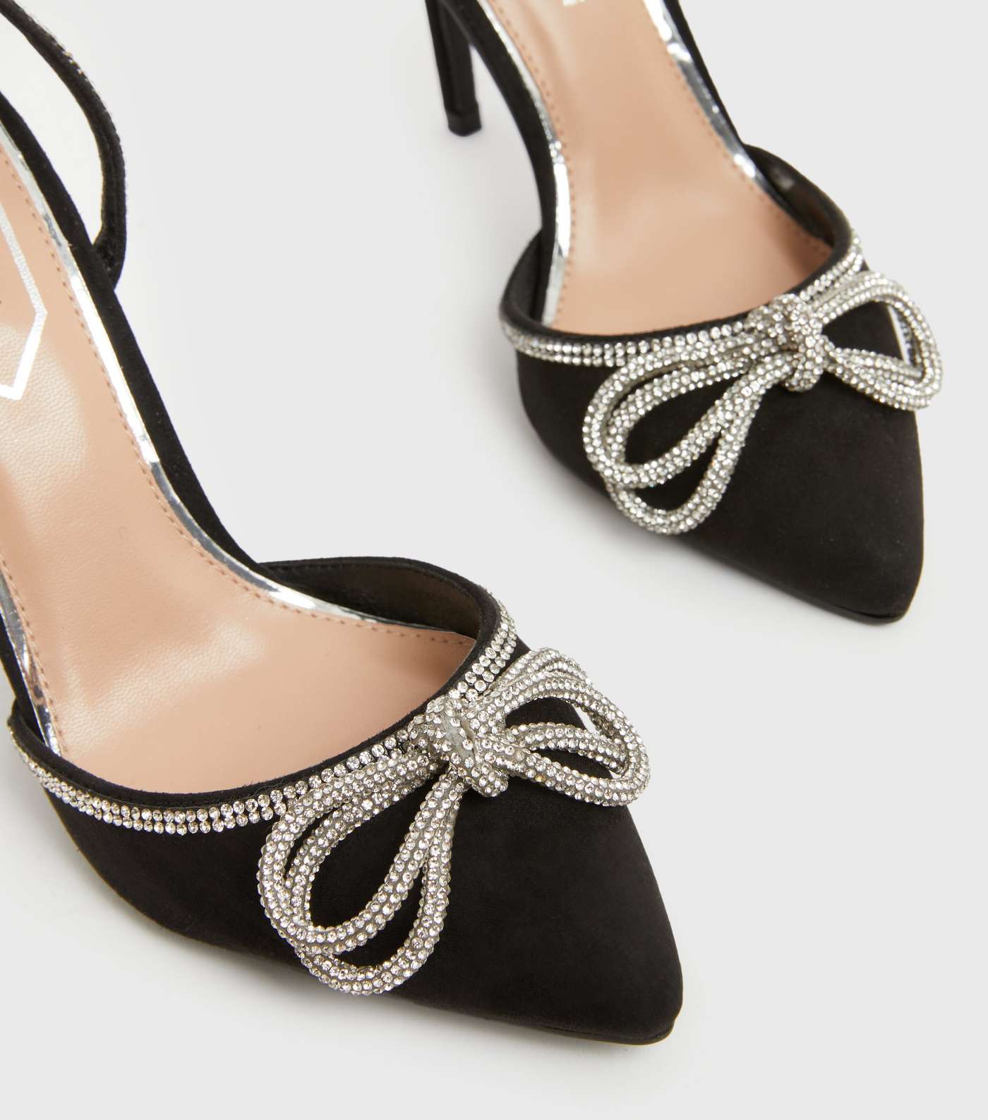 Little Mistress Black Diamanté Stiletto Heel Court Shoes Image 4