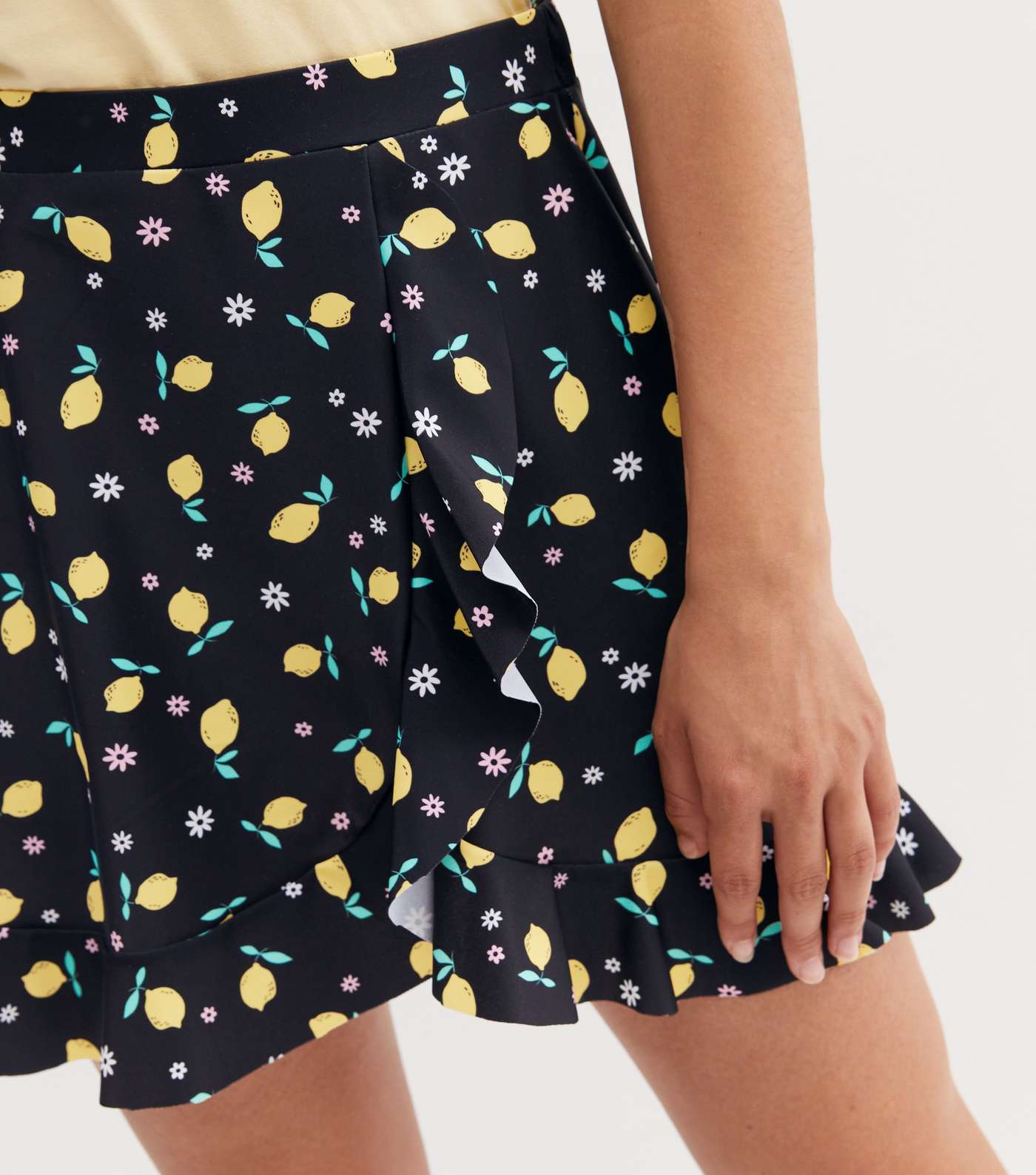 Girls Black Floral Lemon Swim Skirt Image 3