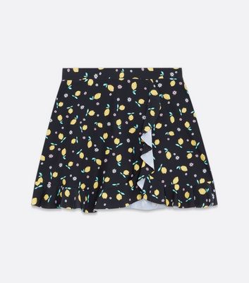 Girls Black Floral Lemon Swim Skirt New Look