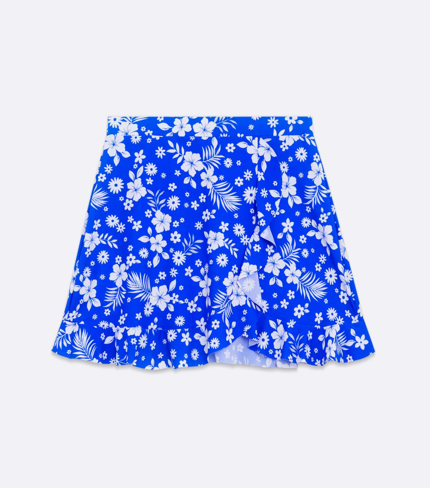 Girls Blue Tropical Ruffle Wrap Swim Skirt Image 5