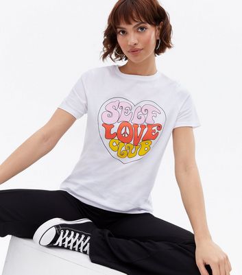 White Heart Self Love Club Logo T Shirt New Look