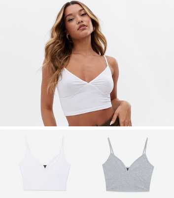 2 Pack Grey Marl and White Bralettes
