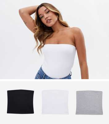 3 Pack Black Grey and White Jersey Bandeau Tops
