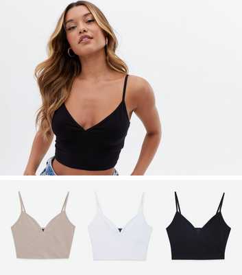 3 Pack Black White and Stone Jersey Bralettes