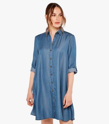 Click to view product details and reviews for Apricot Navy Denim Mini Shirt Dress New Look.
