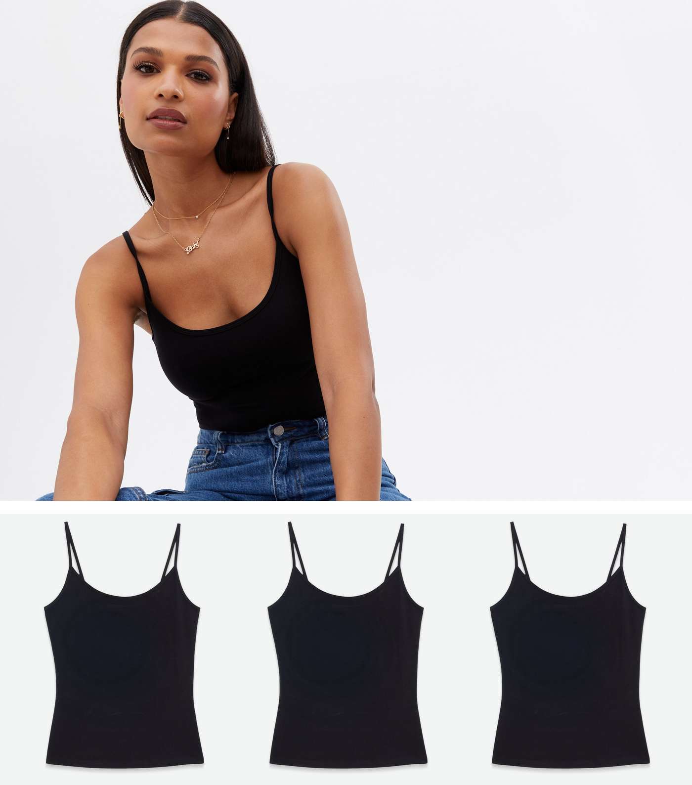 3 Pack Black Strappy Camis