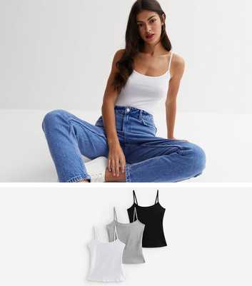 3 Pack Black Grey and White Strappy Camis