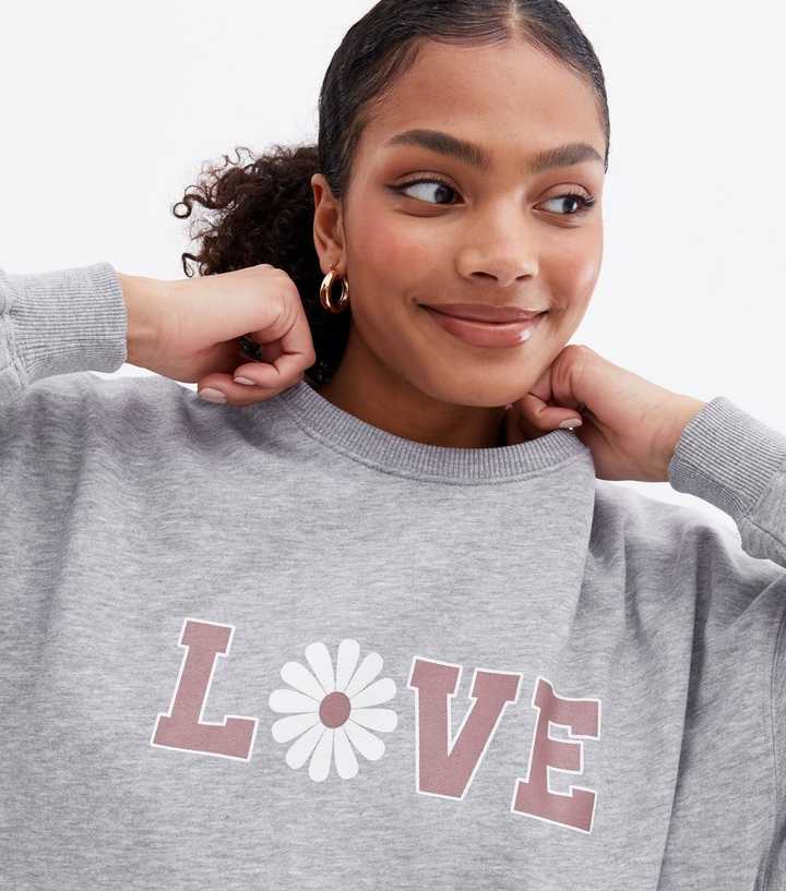 Apricot Light Grey Daisy Love Logo Oversized Sweatshirt | New Look