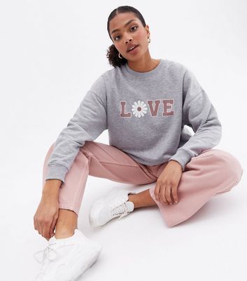 Apricot Light Grey Daisy Love Logo Oversized Sweatshirt New Look