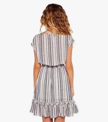 Apricot Blue Stripe Shirred Ruffle Mini Dress New Look