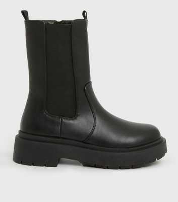 Black High Ankle Chunky Cleated Chelsea Boots