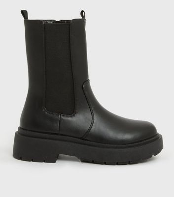 Black High Ankle Chunky Cleated Chelsea Boots | New Look