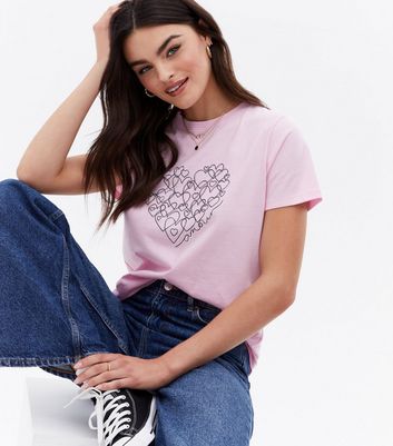 Pink Heart Sketch Amour Logo T-Shirt 