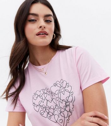 Click to view product details and reviews for Pink Heart Sketch Amour Logo T Shirt New Look.