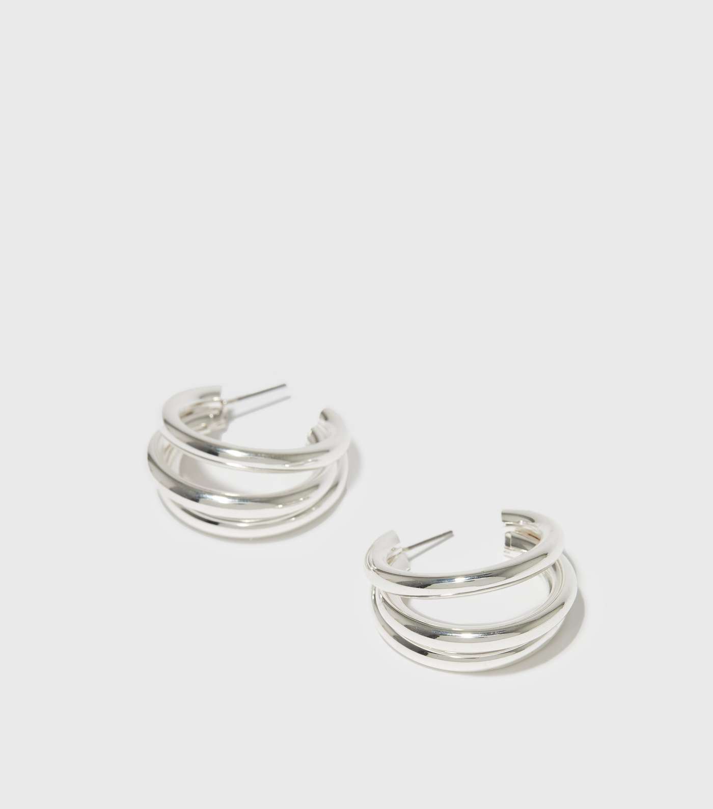 Real Silver Plate Triple Hoop Earrings