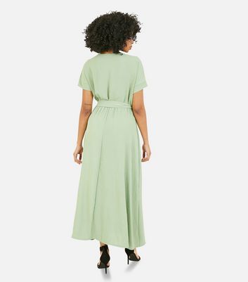 Mela Light Green Belted Maxi Wrap Dress New Look