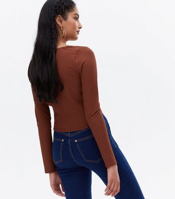 Dark Brown Ribbed Knot Front Long 