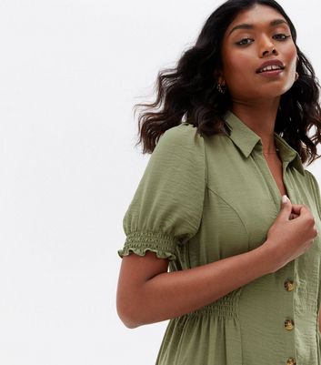 Khaki button dress best sale