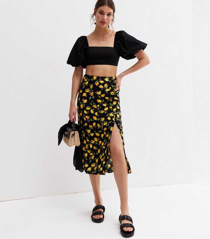 Black Lemon Split Midi Skirt