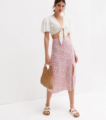 Newlook pink midi outlet skirt