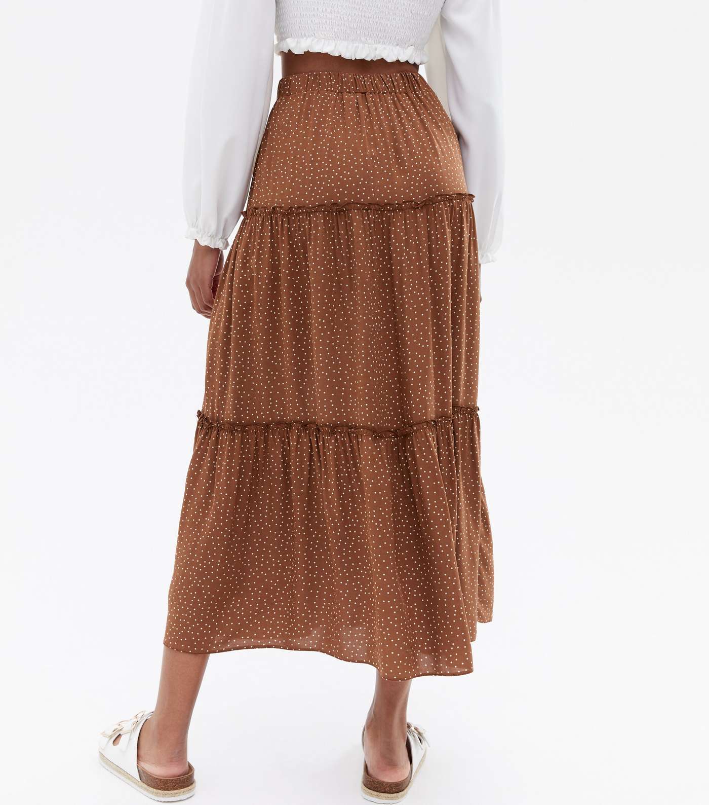 Brown Spot Tiered Midi Skirt Image 4