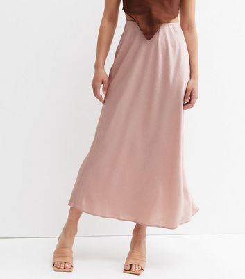 Pale Pink Satin Bias Cut Midi Skirt New Look