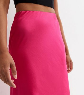 Bright Pink Satin Bias Cut Midi Skirt New Look