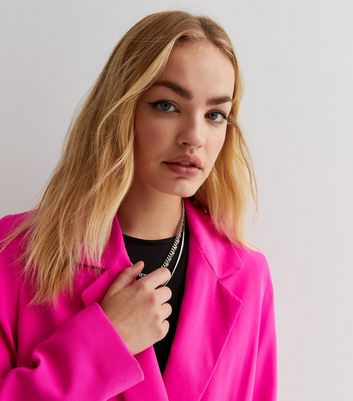 Bright Pink Button Oversized Blazer