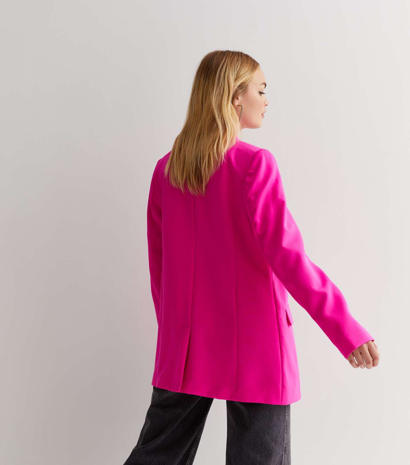 Bright Pink Button Oversized Blazer Image 4