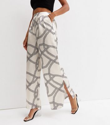 Satin Tiger Print Wide Leg Trousers With Elastics Waist B  DAnna   SilkFred