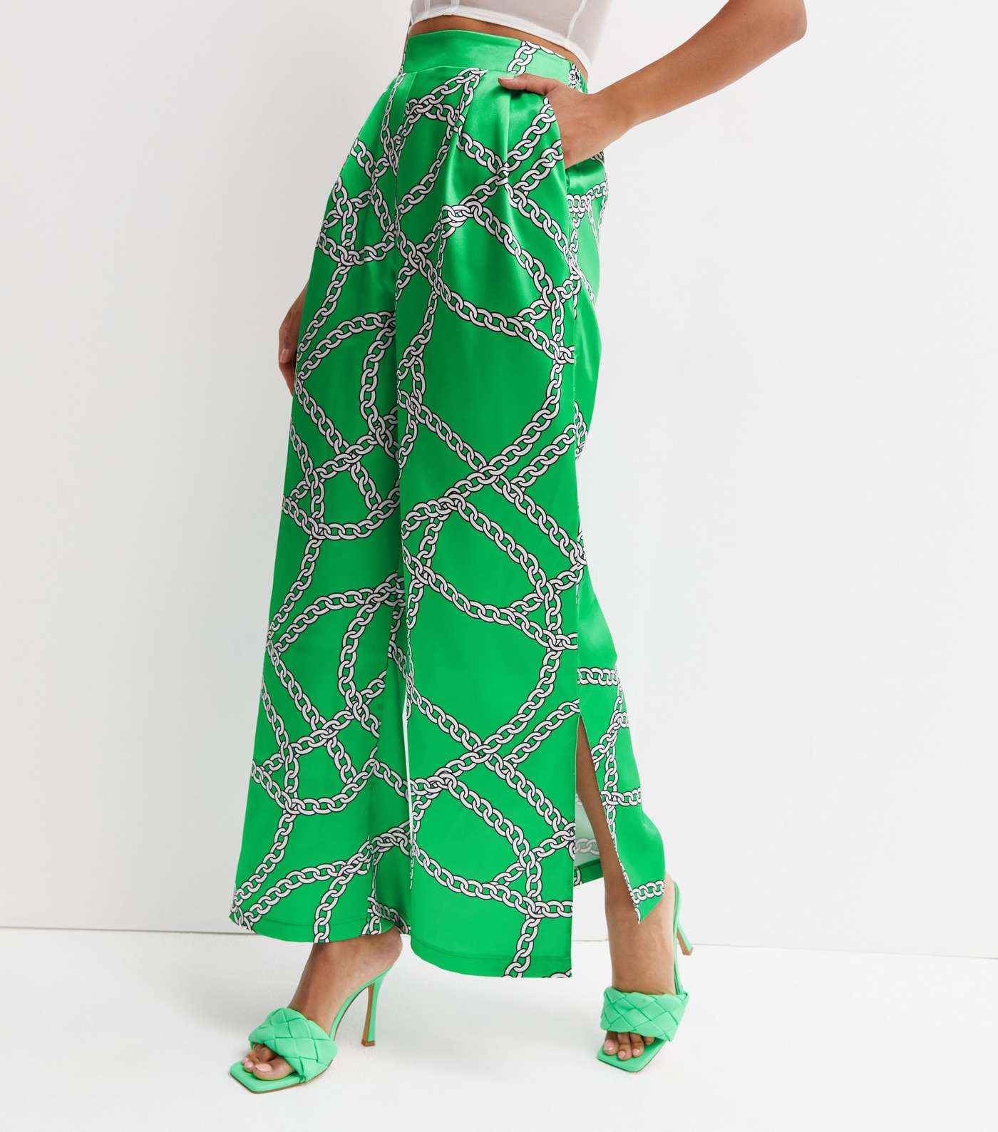 Green Chain Satin Wide Leg Trousers Image 2