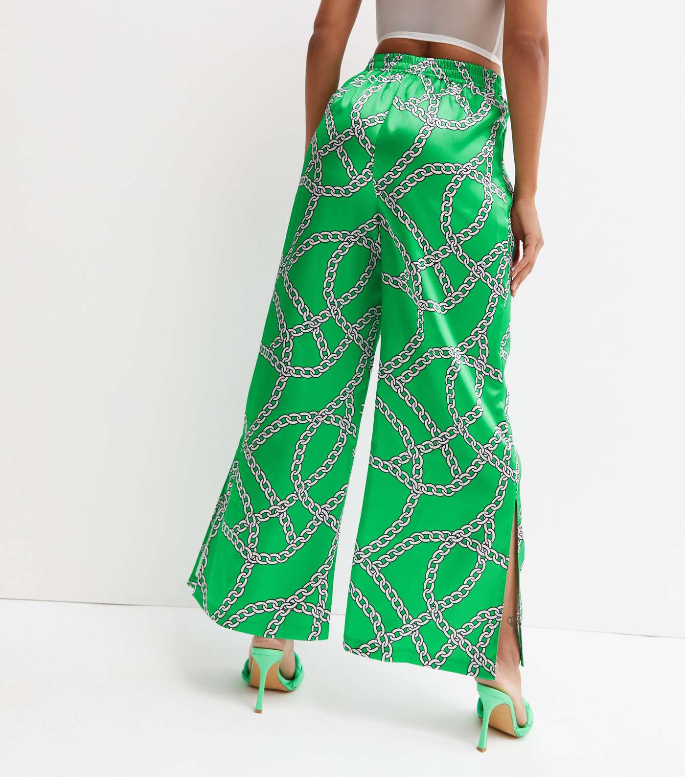 Green Chain Satin Wide Leg Trousers Image 4