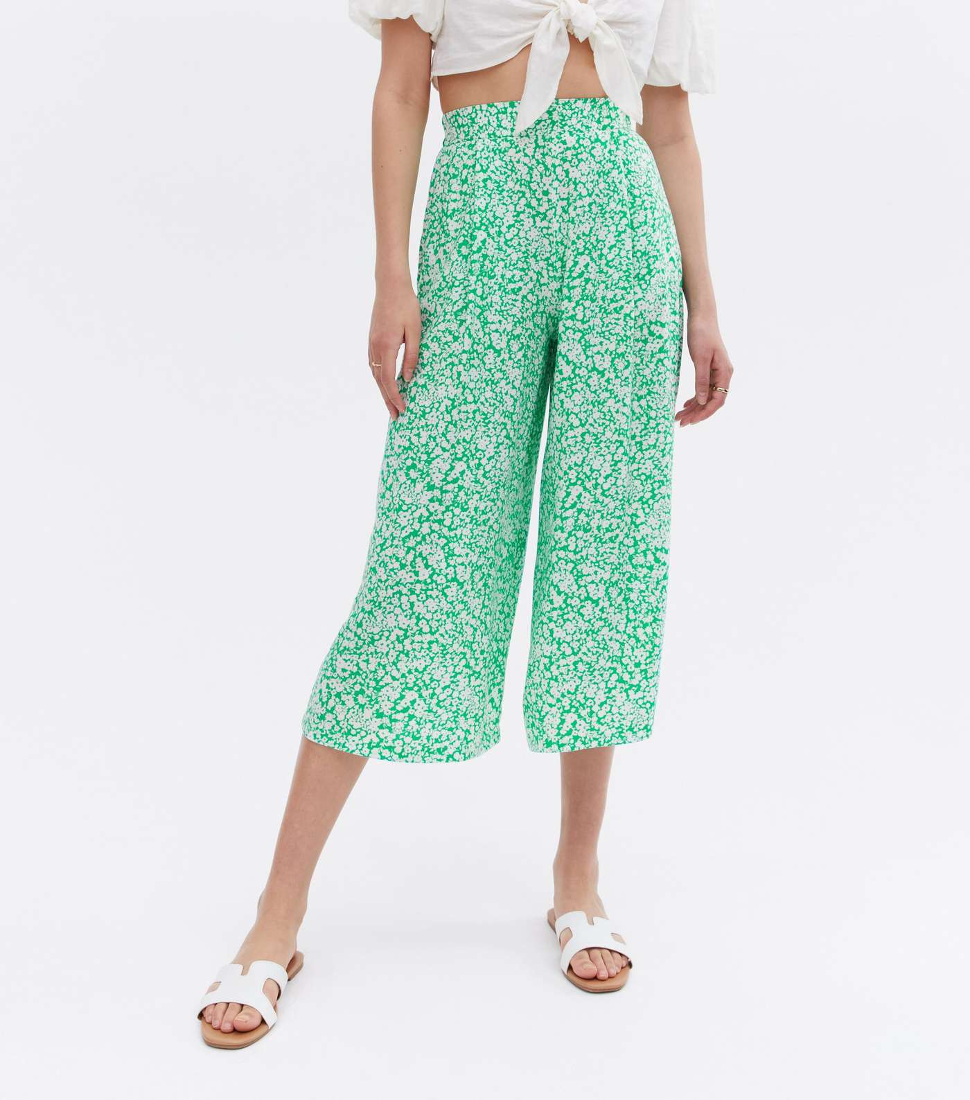 Green Ditsy Floral Crop Trousers Image 2