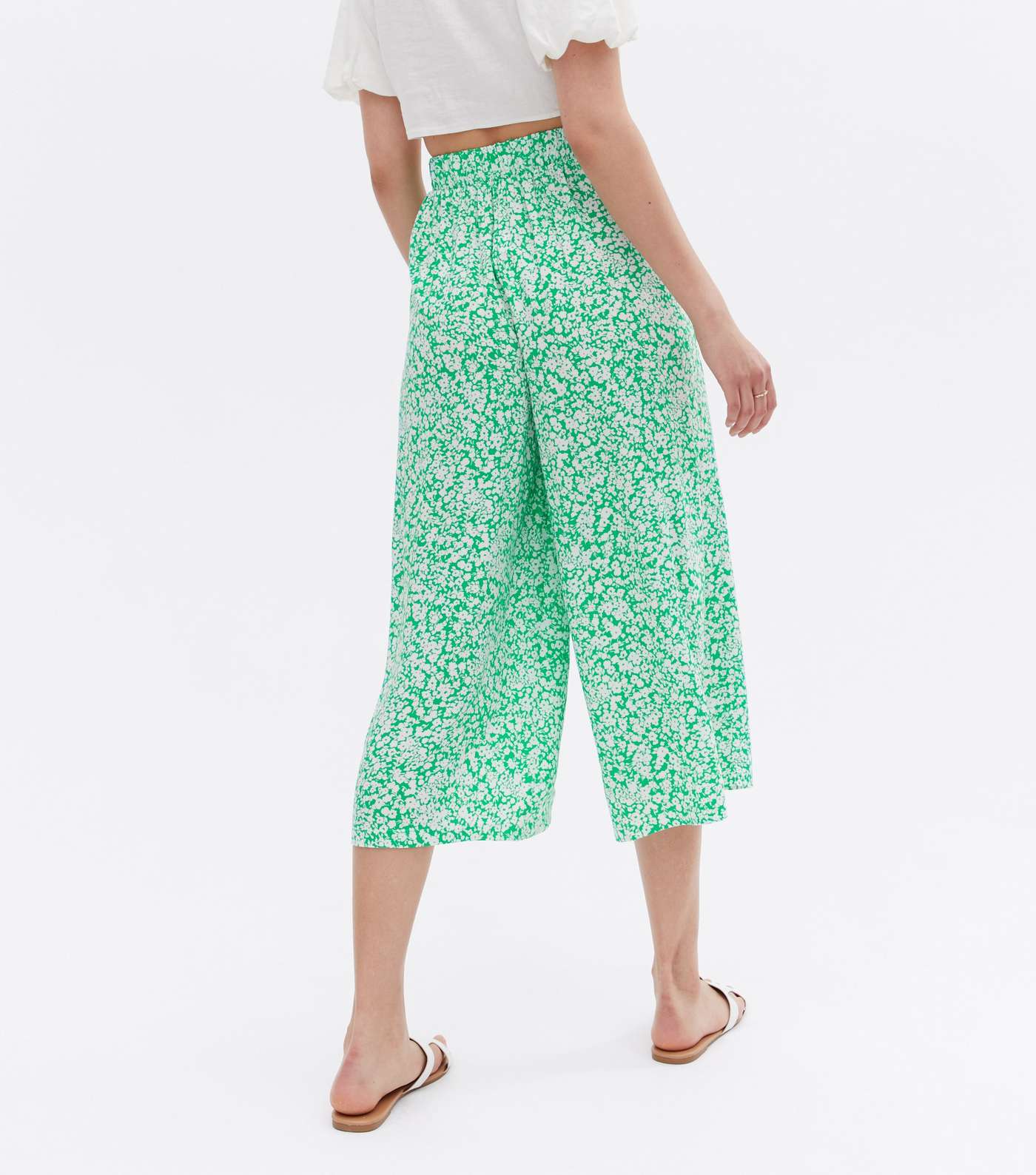 Green Ditsy Floral Crop Trousers Image 4