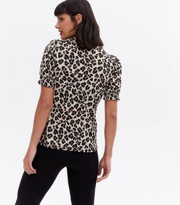 Damen Bekleidung Black Leopard Print Mesh Short Sleeve Shirt